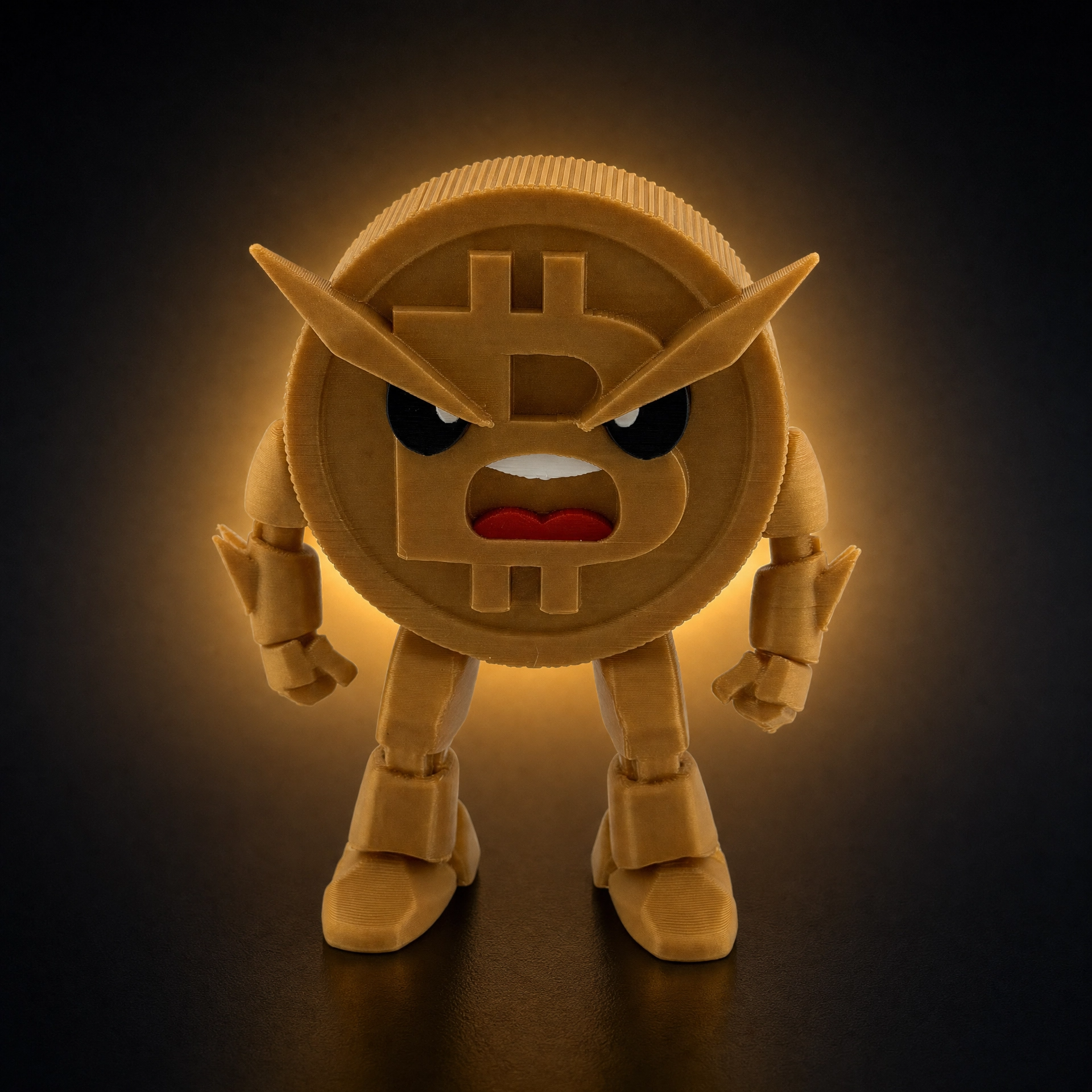 Conviction Coin | 3D Printed Articulated Bitcoin Figure — Angry Crypto Desk Toy