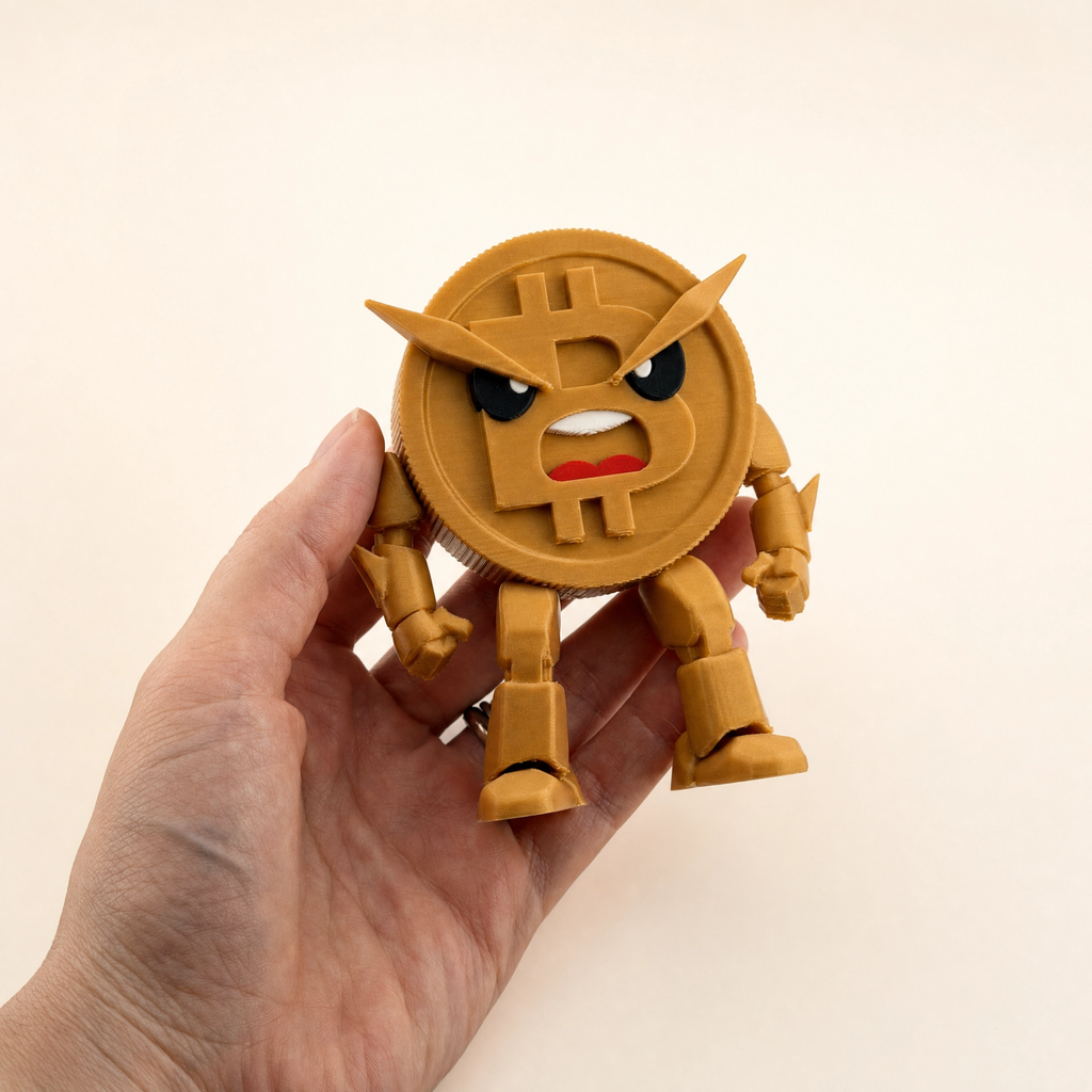 Conviction Coin | 3D Printed Articulated Bitcoin Figure — Angry Crypto Desk Toy
