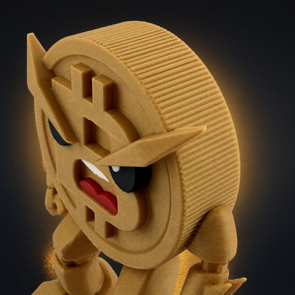 Conviction Coin | 3D Printed Articulated Bitcoin Figure — Angry Crypto Desk Toy