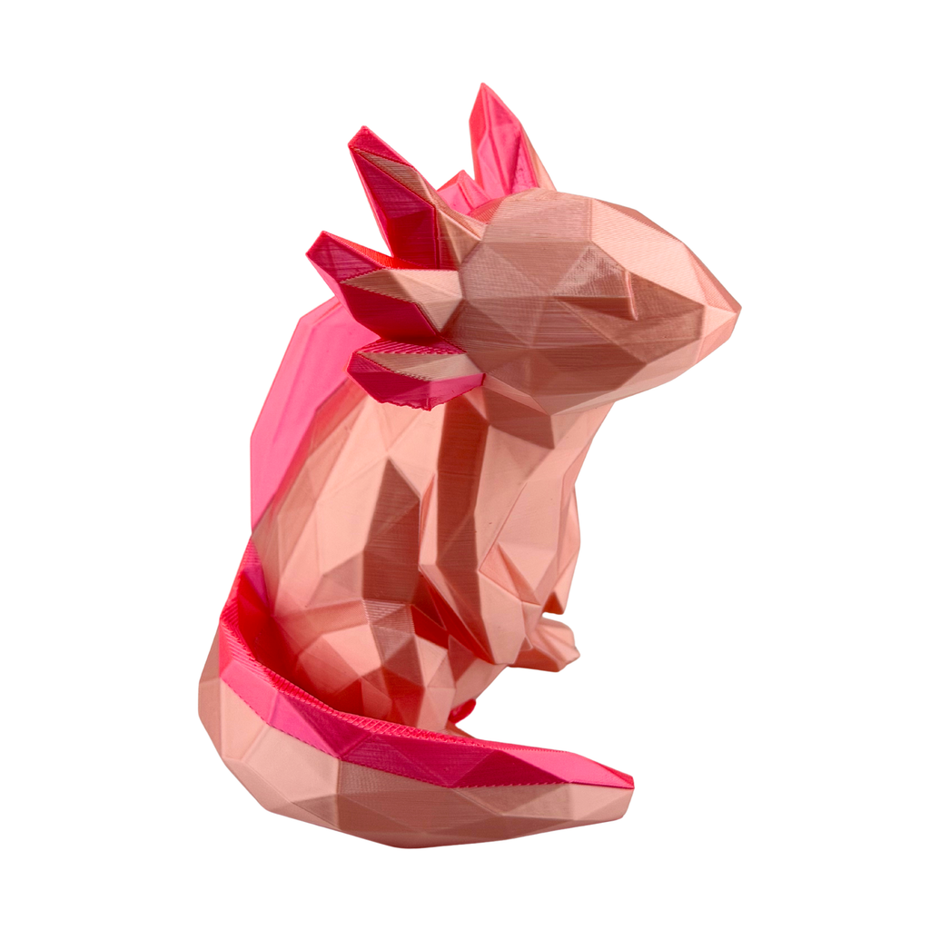 Low Poly Axolotl Figurine – Geometric 3D Printed Silk Pink Sculpture