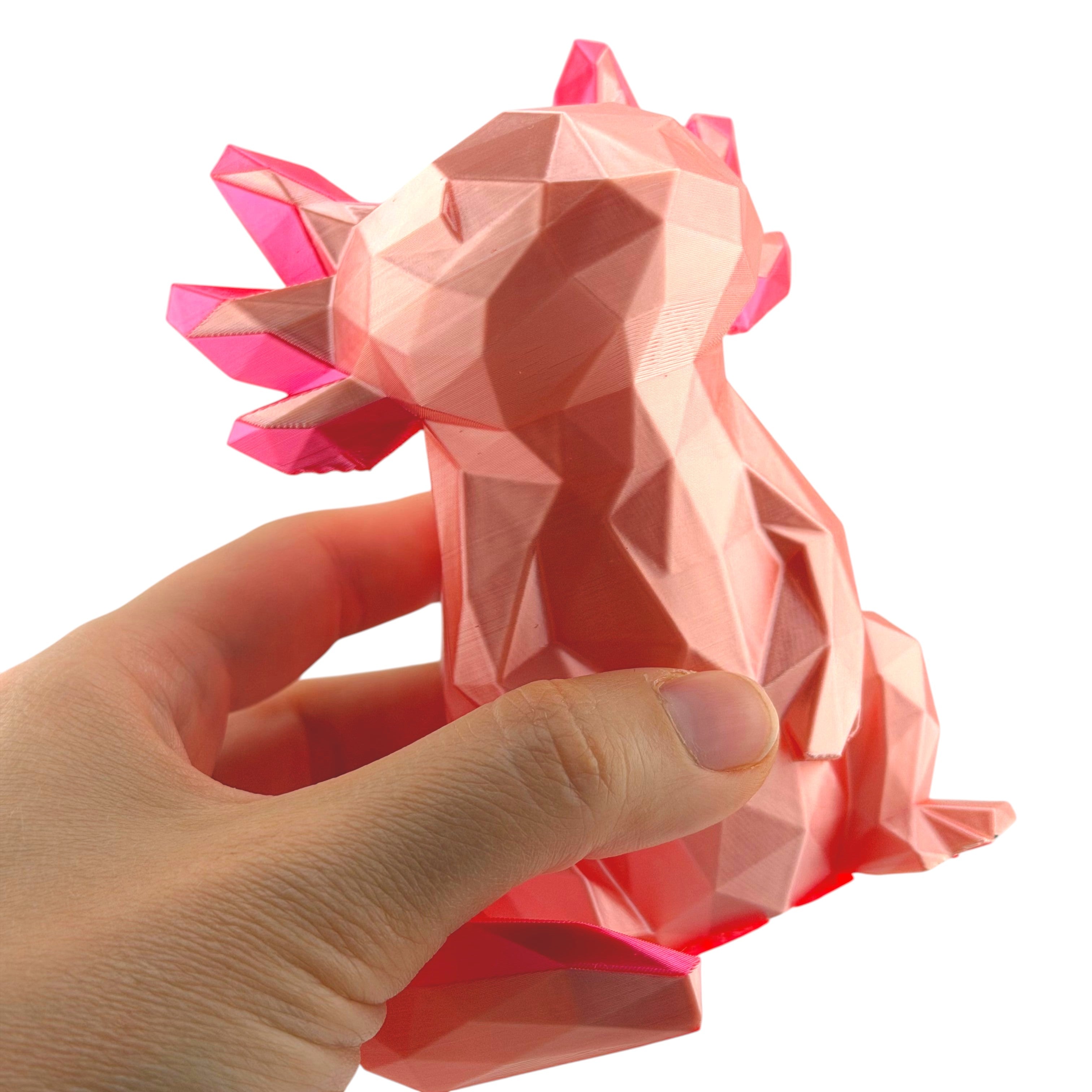 Low Poly Axolotl Figurine – Geometric 3D Printed Silk Pink Sculpture