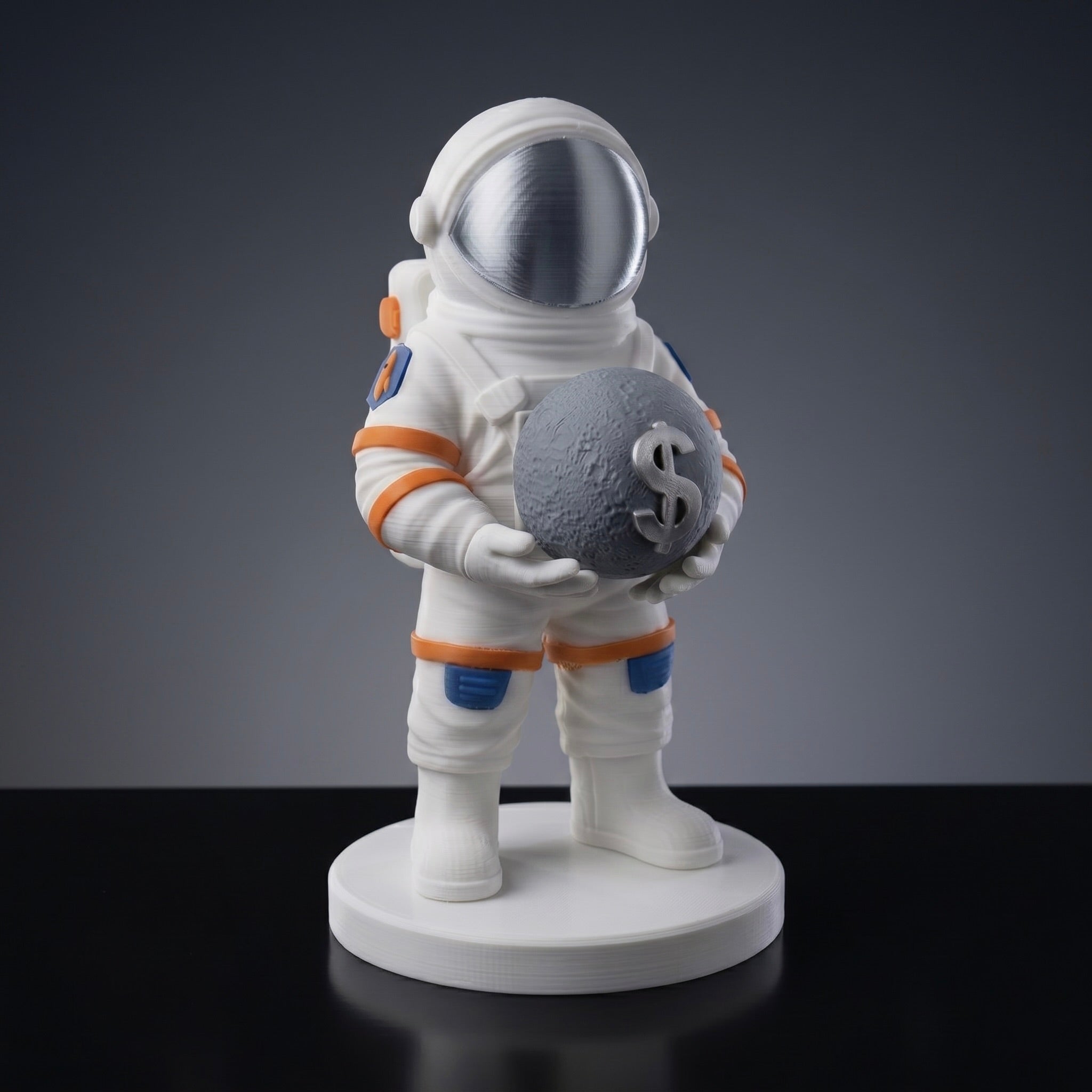 Wall Street Astronaut Figurine | 3D Printed Finance Trader Statue | Dollar Euro Pound Yen Moon | Trader Gift | Desk Decor for Investors