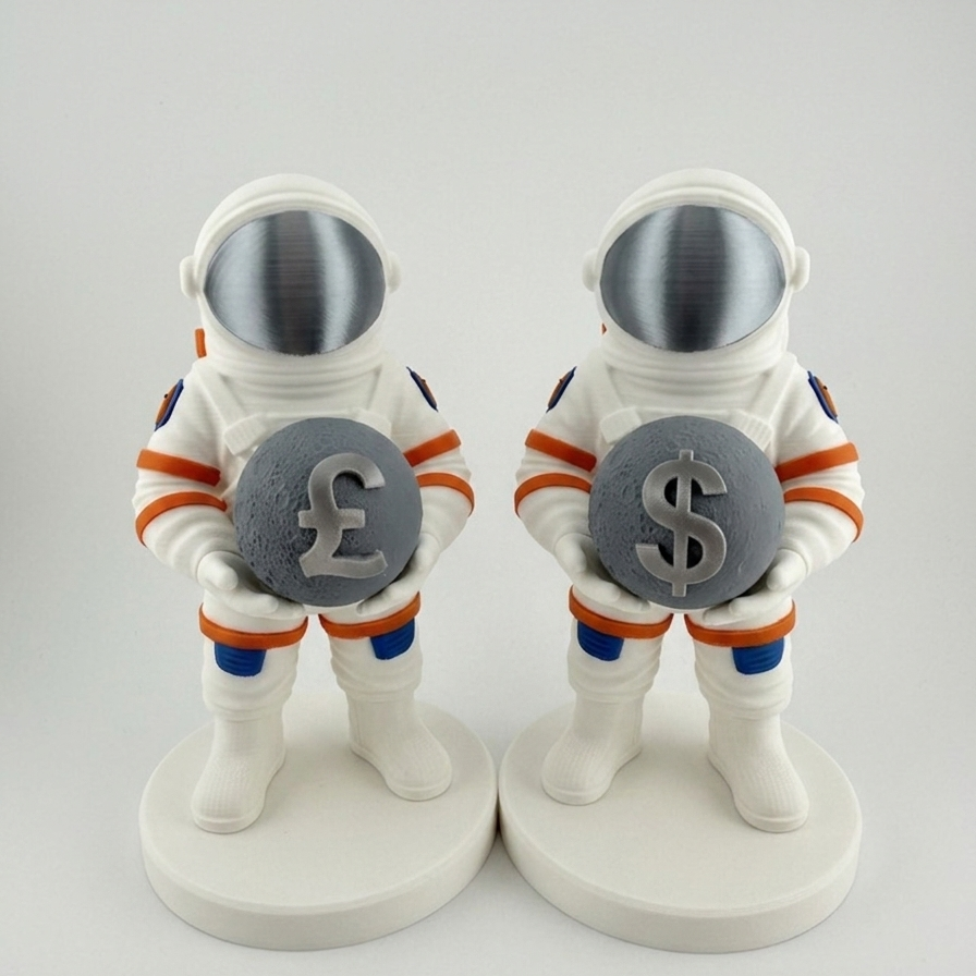 Wall Street Astronaut Figurine | 3D Printed Finance Trader Statue | Dollar Euro Pound Yen Moon | Trader Gift | Desk Decor for Investors