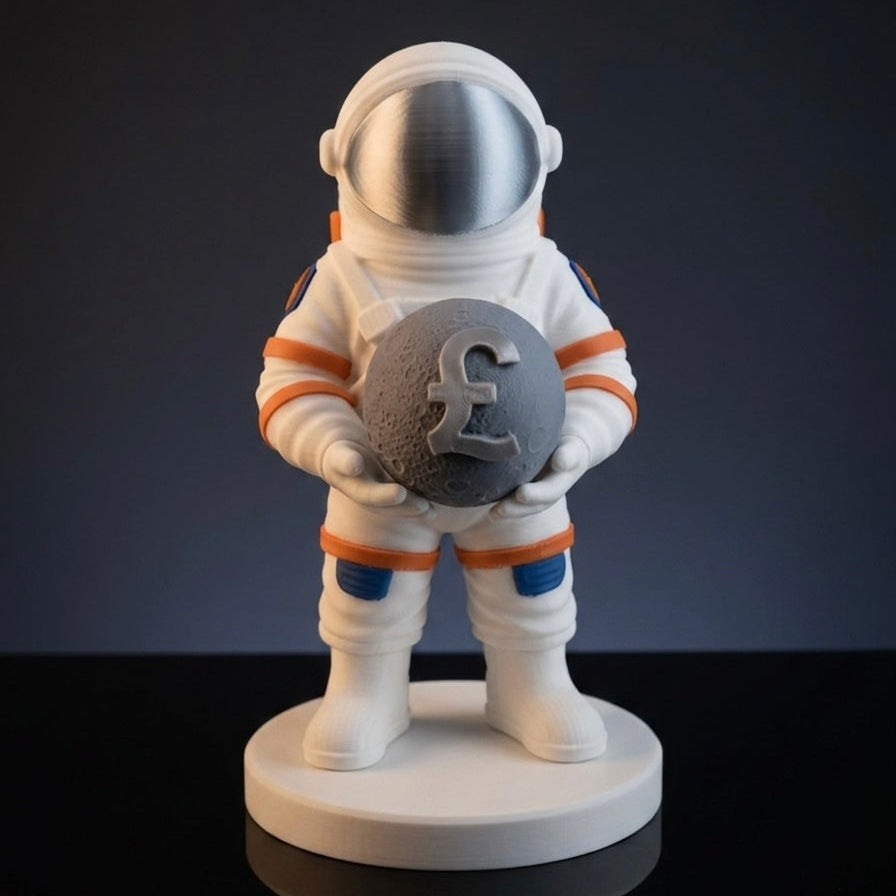 Wall Street Astronaut Figurine | 3D Printed Finance Trader Statue | Dollar Euro Pound Yen Moon | Trader Gift | Desk Decor for Investors