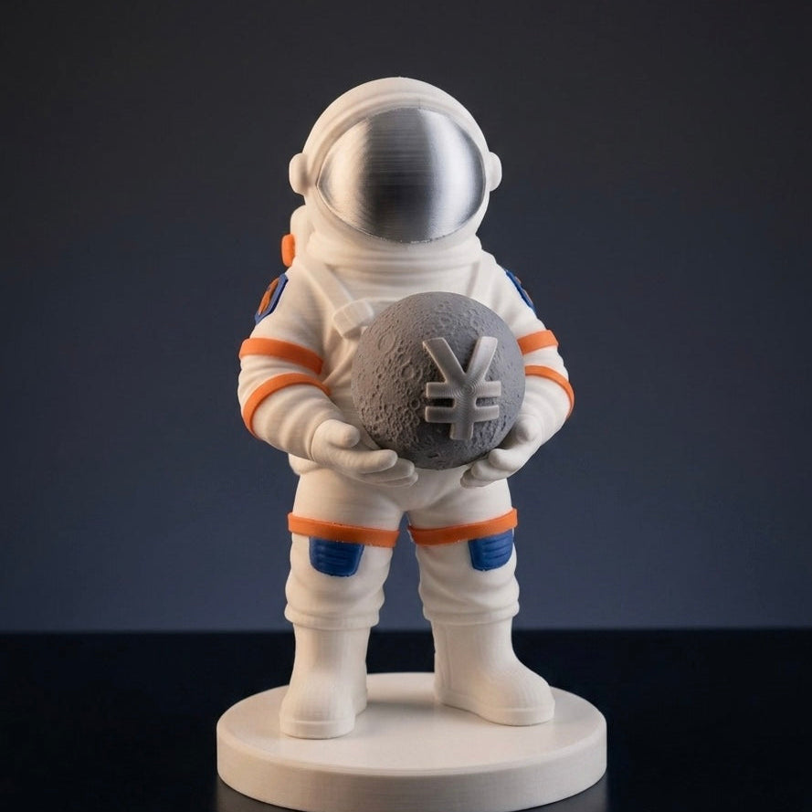 Wall Street Astronaut Figurine | 3D Printed Finance Trader Statue | Dollar Euro Pound Yen Moon | Trader Gift | Desk Decor for Investors