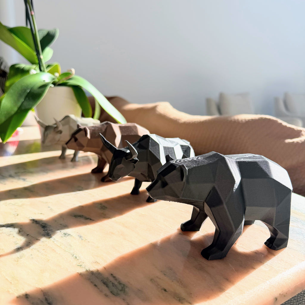Bull & Bear Desk Sculpture Set | Geometric Crypto Trader Decor | Wall Street