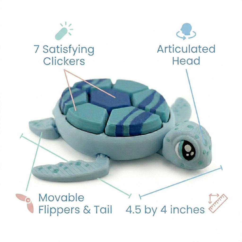 Sensory Fidget Turtle | 7 Clickers — Articulated 3D Printed Desk Toy