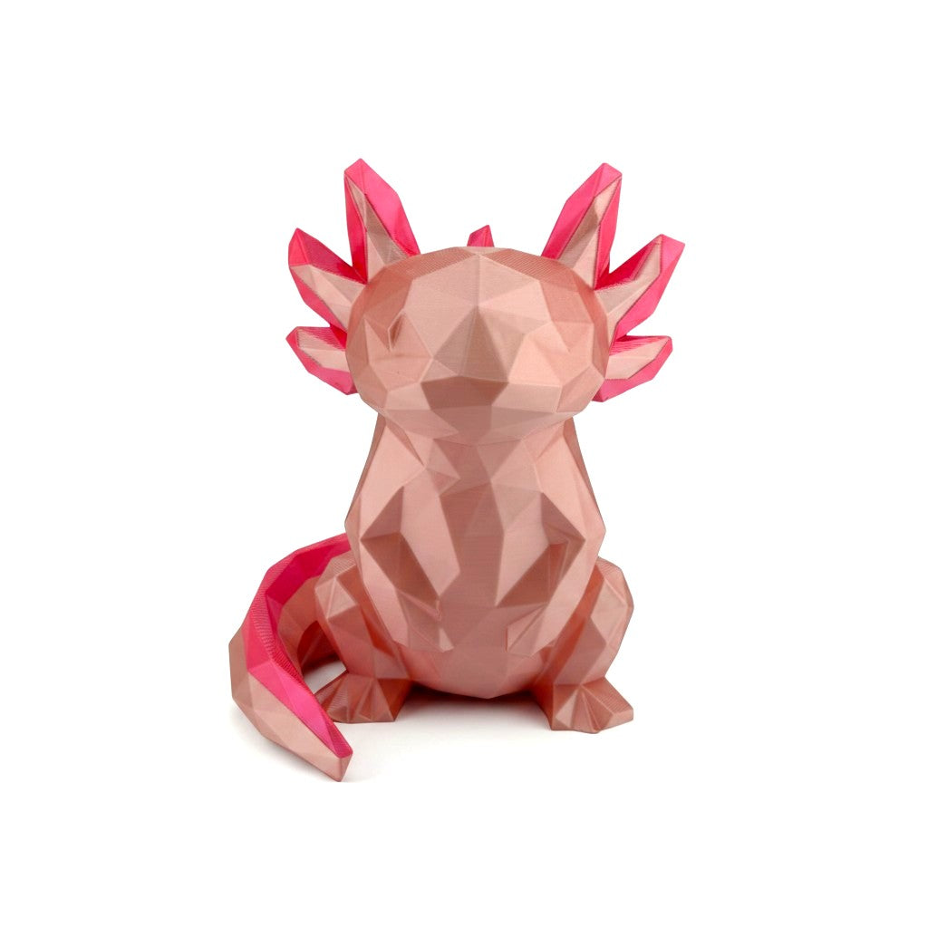 Low Poly Axolotl Figurine – Geometric 3D Printed Silk Pink Sculpture