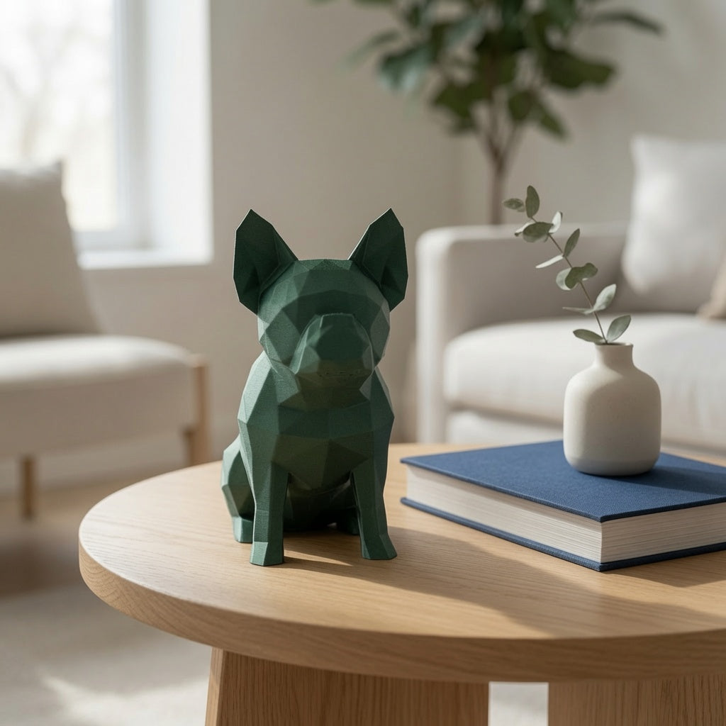 Low Poly French Bulldog Figurine – Modern Geometric 3D Printed Sculpture