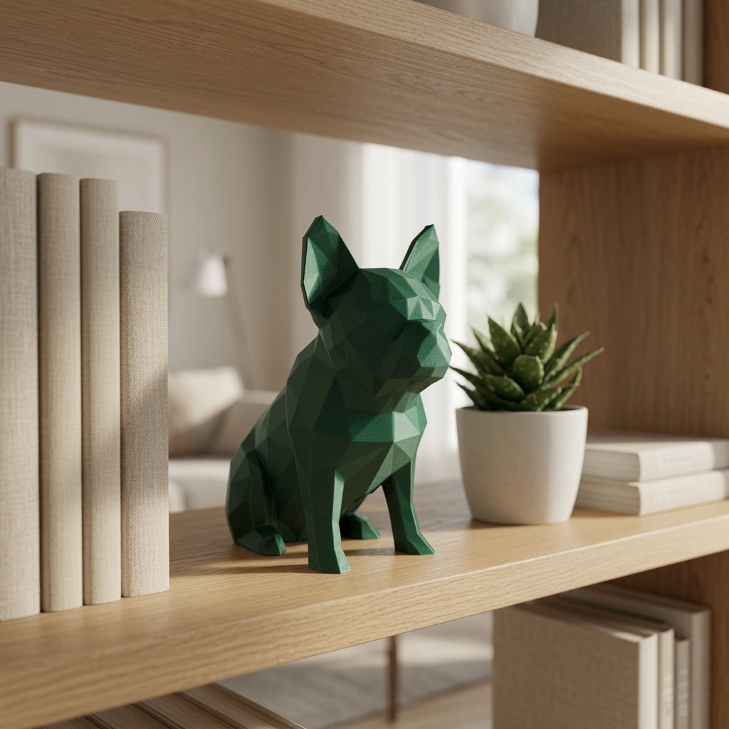 Low Poly French Bulldog Figurine – Modern Geometric 3D Printed Sculpture