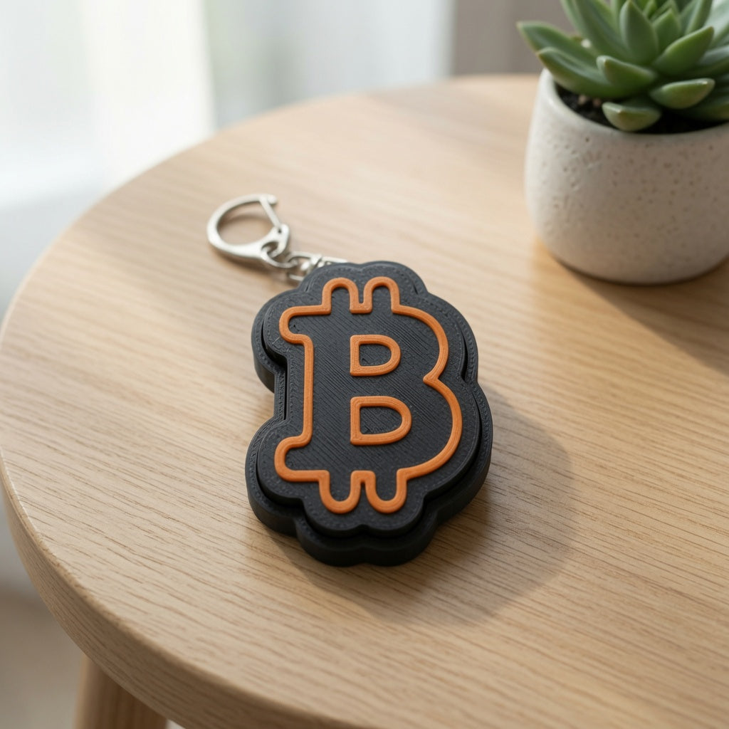 Bitcoin Fidget Clicker Keychain | 3D Printed BTC Symbol