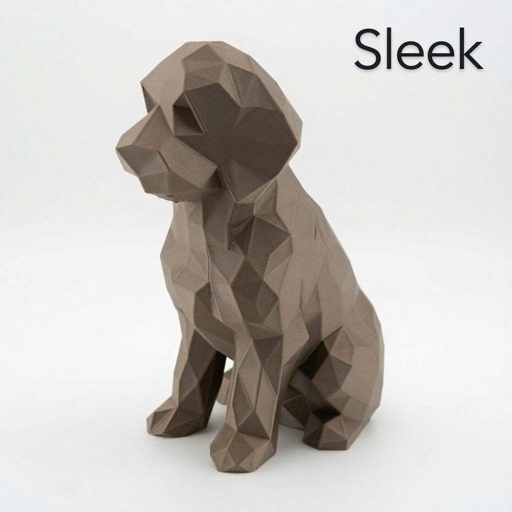 Low Poly Goldendoodle Sculpture – Geometric 3D Printed Dog Statue (Gold, Antique Gold & Bronze)