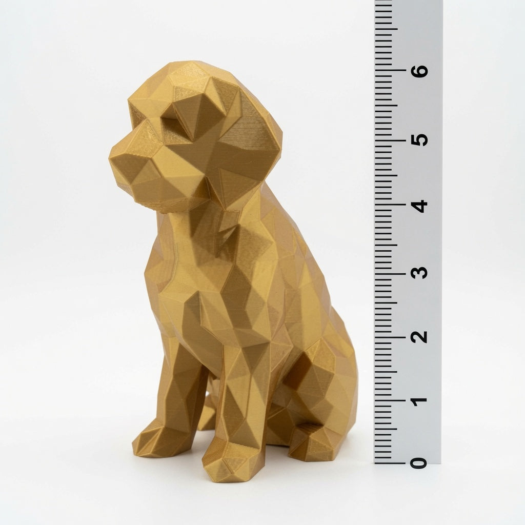 Low Poly Goldendoodle Sculpture – Geometric 3D Printed Dog Statue (Gold, Antique Gold & Bronze)