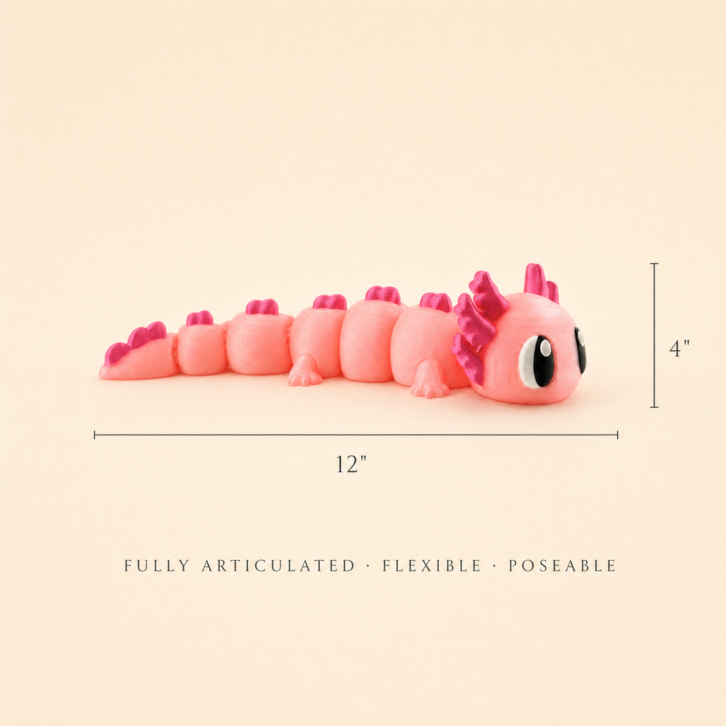 Large Cute Axolotl Figurine – 12" Kawaii 3D Printed Axolotl