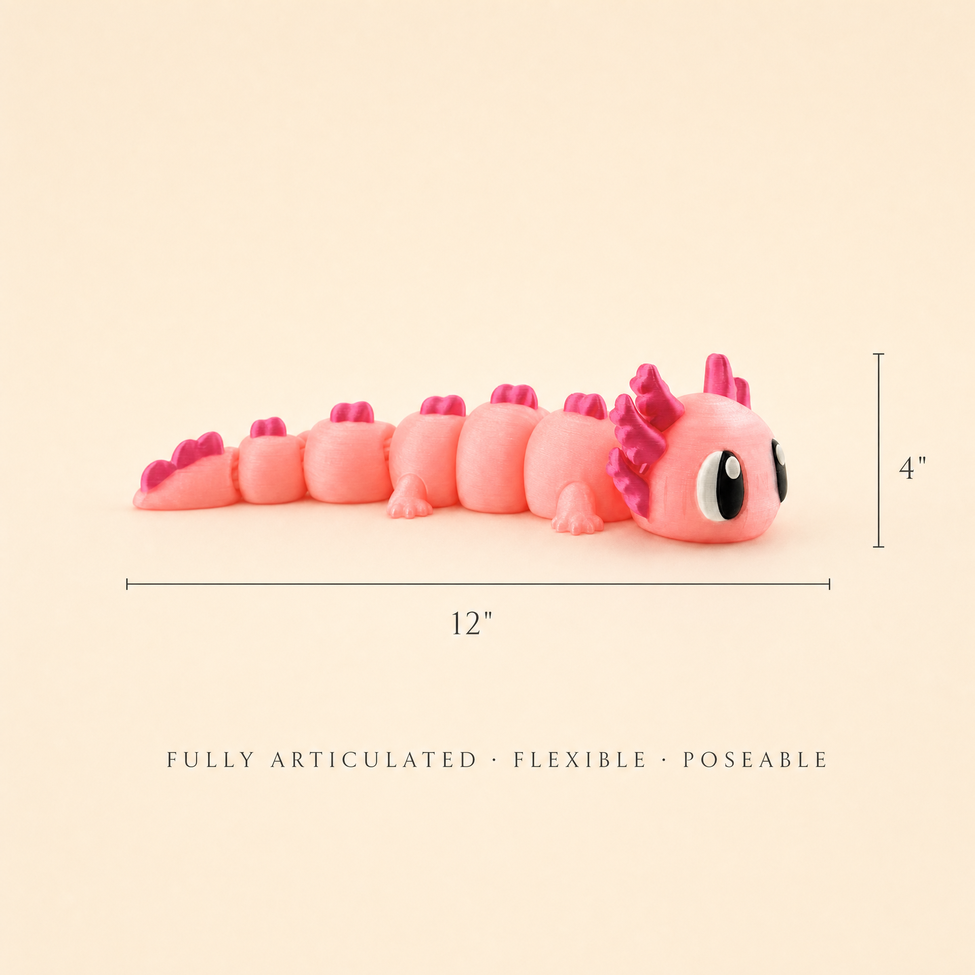 Large Cute Axolotl Figurine – 12" Kawaii 3D Printed Axolotl