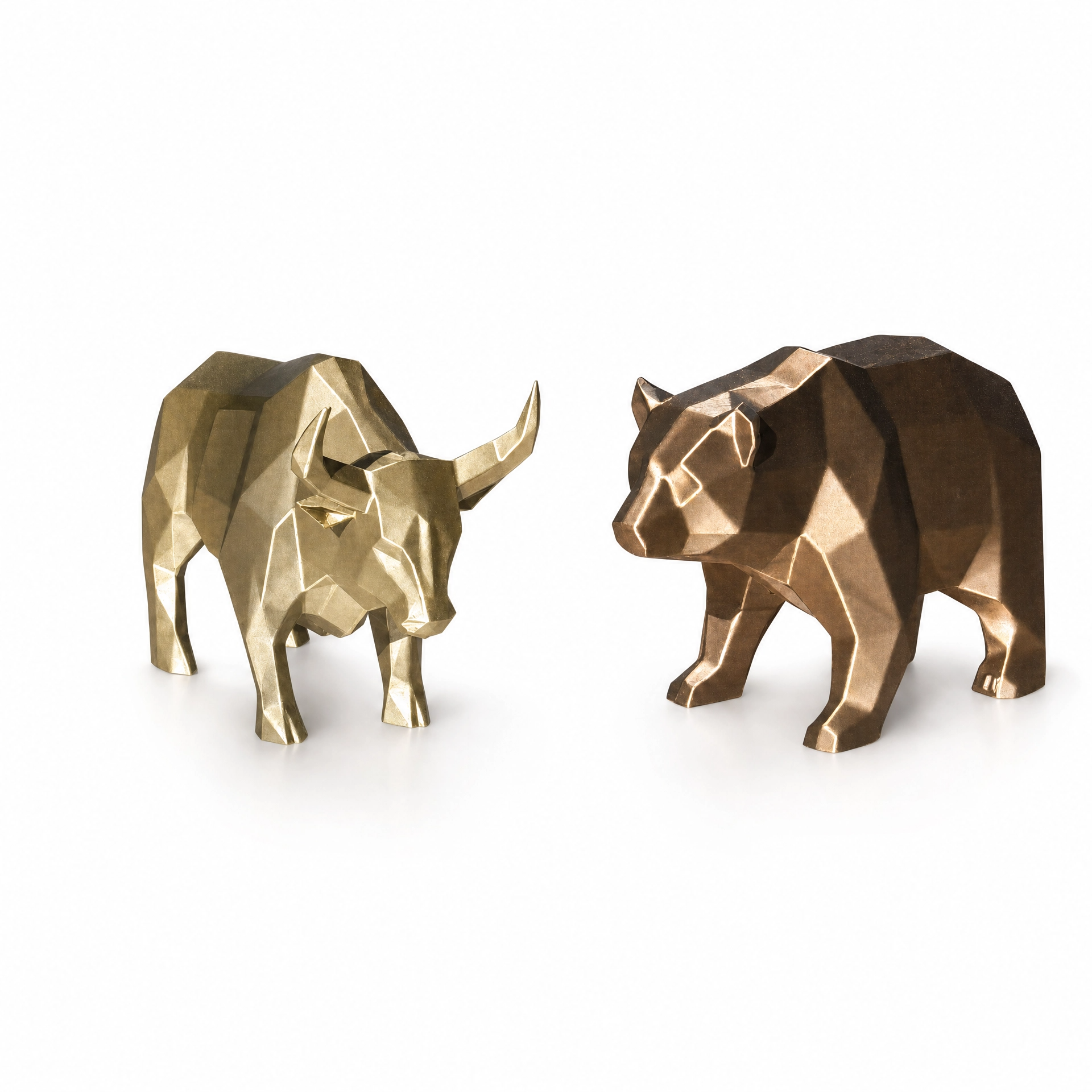 Bull & Bear Desk Sculpture Set | Geometric Crypto Trader Decor | Wall Street