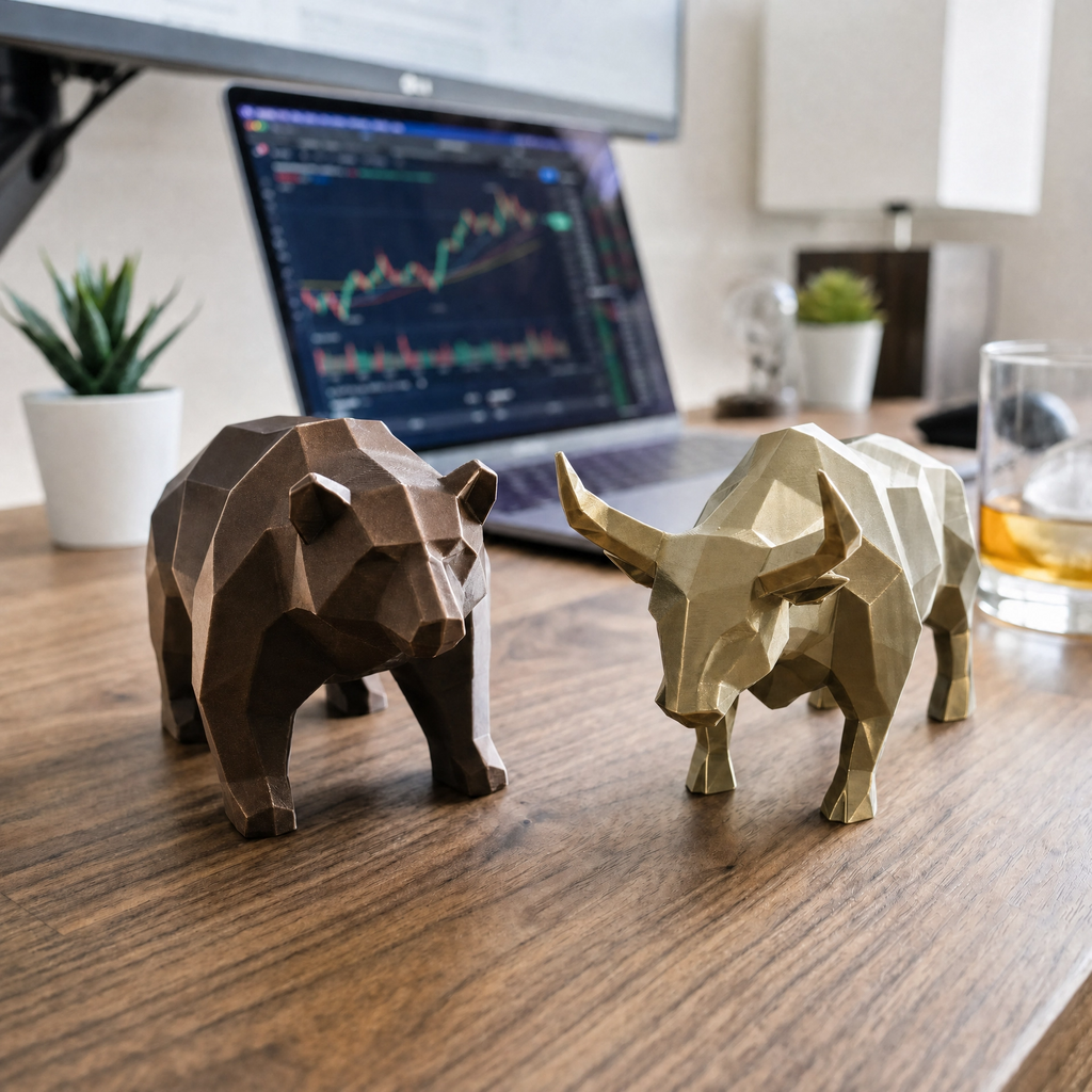 Bull & Bear Desk Sculpture Set | Geometric Crypto Trader Decor | Wall Street