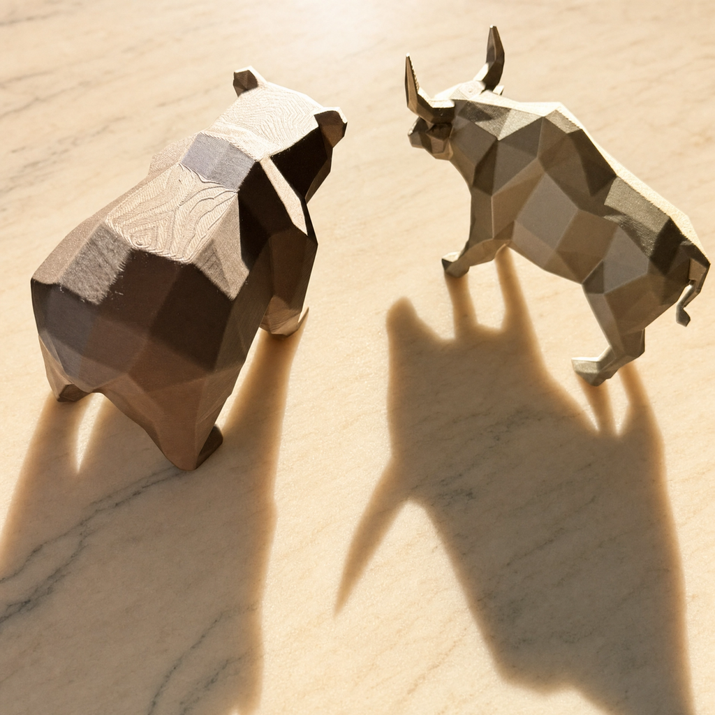 Bull & Bear Desk Sculpture Set | Geometric Crypto Trader Decor | Wall Street
