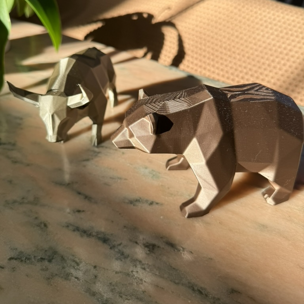 Bull & Bear Desk Sculpture Set | Geometric Crypto Trader Decor | Wall Street