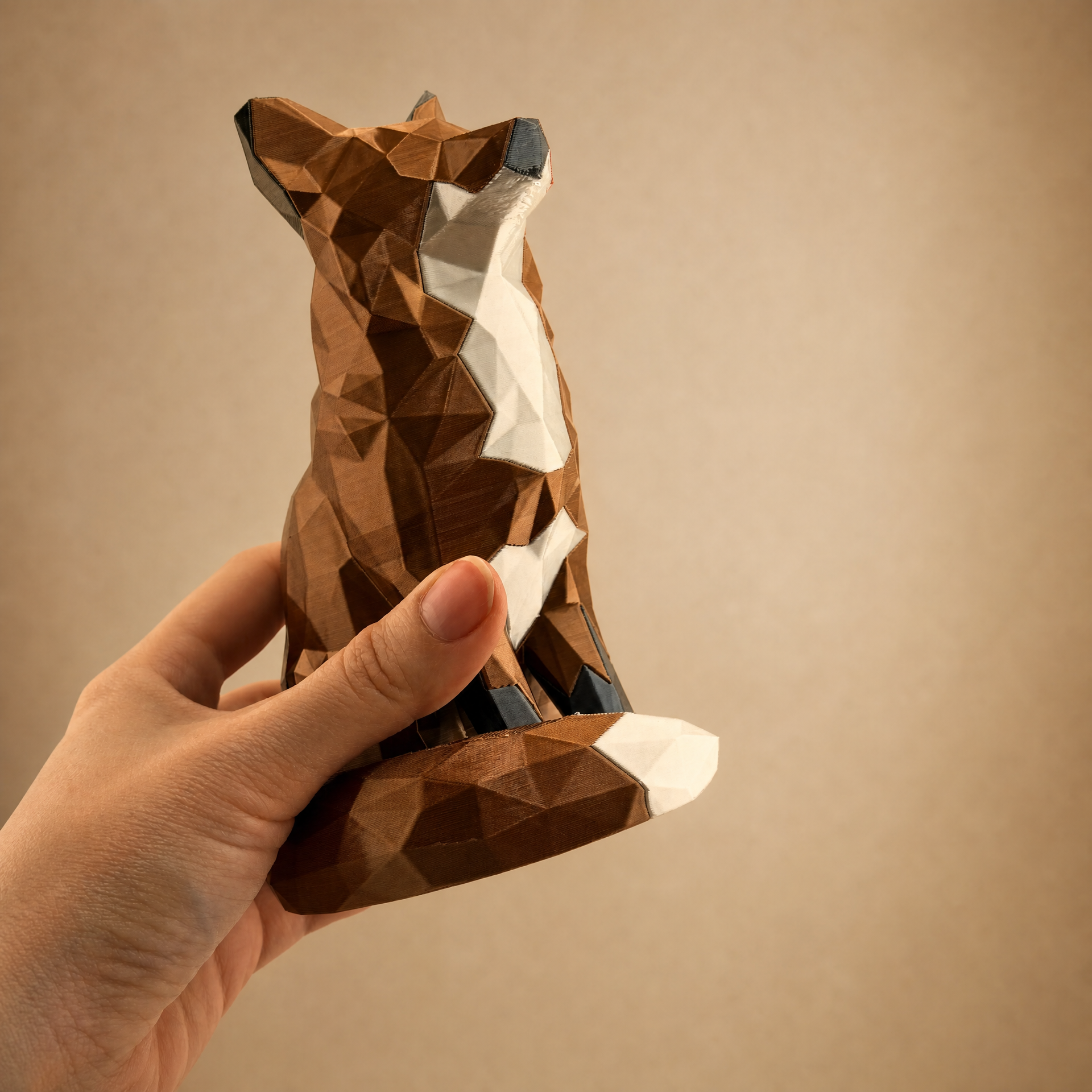 Low Poly Fox Figurine – Multi-Color 3D Printed Geometric Sitting Fox Sculpture