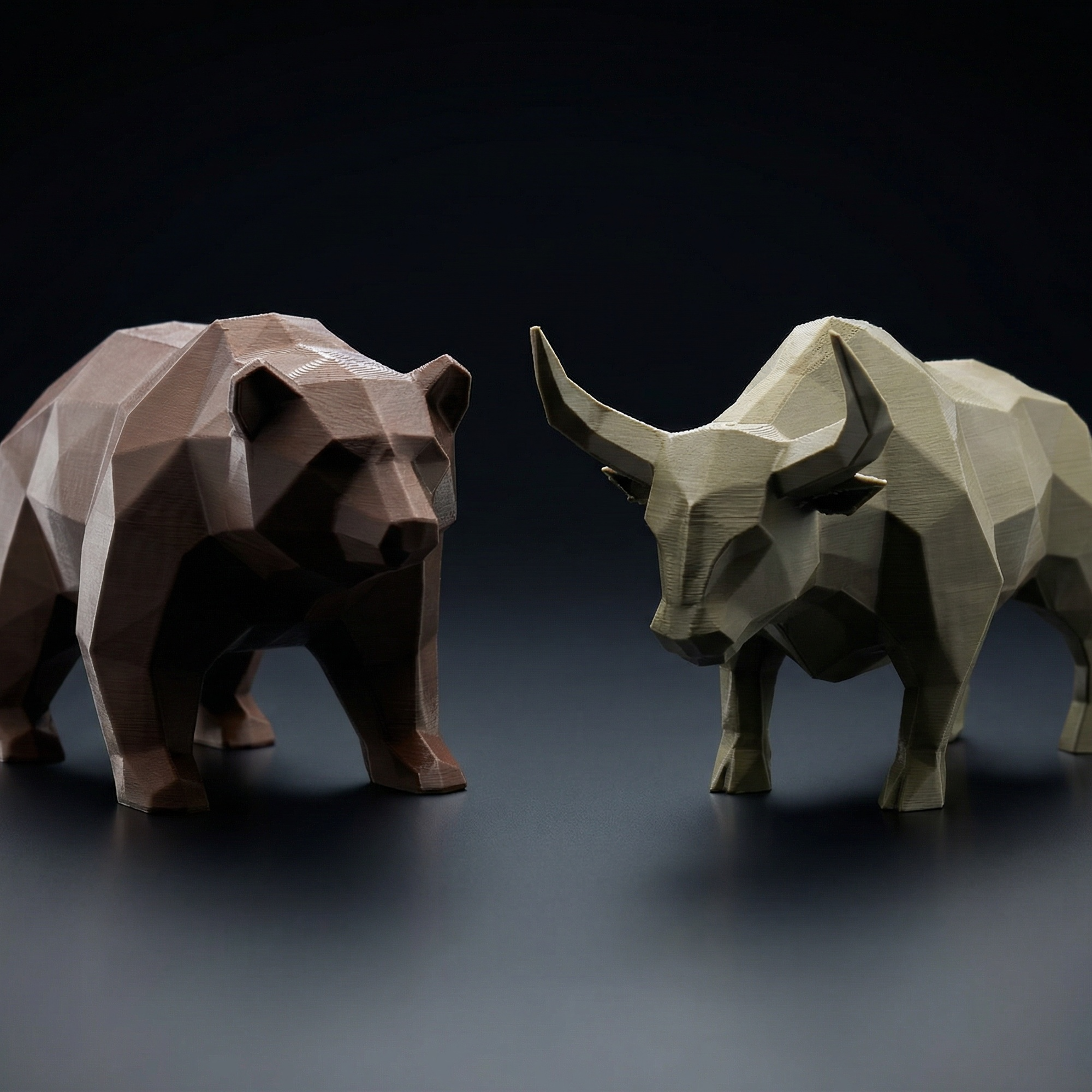 Bull & Bear Desk Sculpture Set | Geometric Crypto Trader Decor | Wall Street