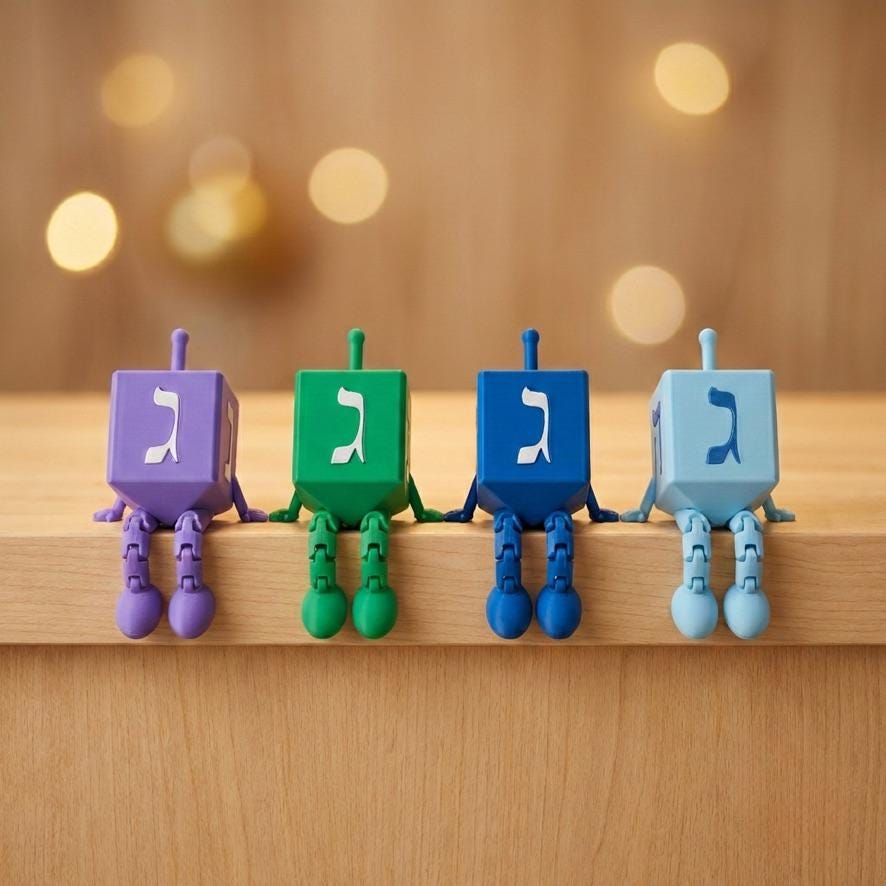Articulated Dreidel Figurine with Legs – Poseable Hanukkah Shelf Sitter