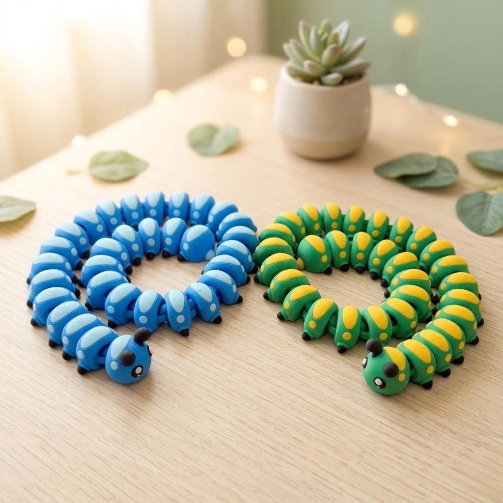 22" Flexi Caterpillar Fidget Toy – Articulated 3D Printed Sensory Desk Toy