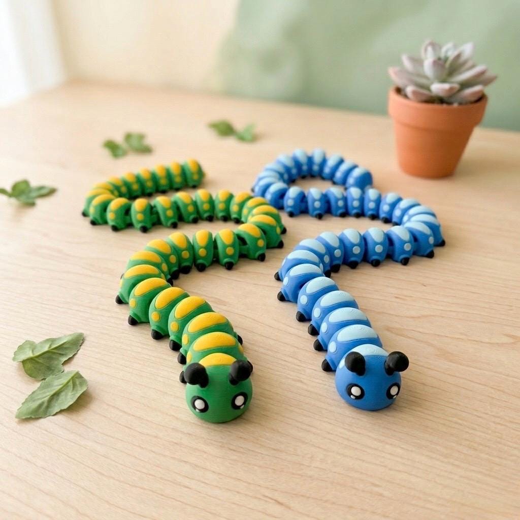 22" Flexi Caterpillar Fidget Toy – Articulated 3D Printed Sensory Desk Toy