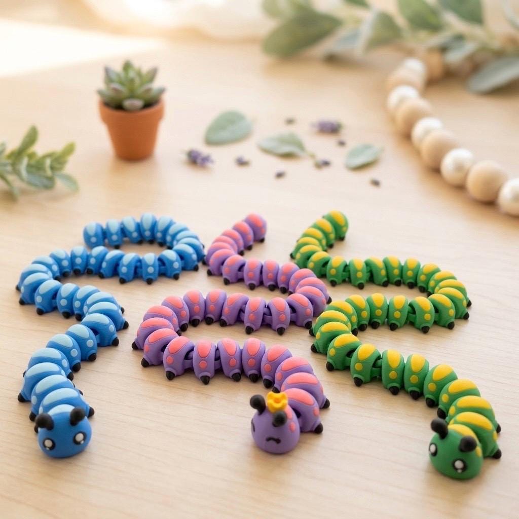 22" Flexi Caterpillar Fidget Toy – Articulated 3D Printed Sensory Desk Toy