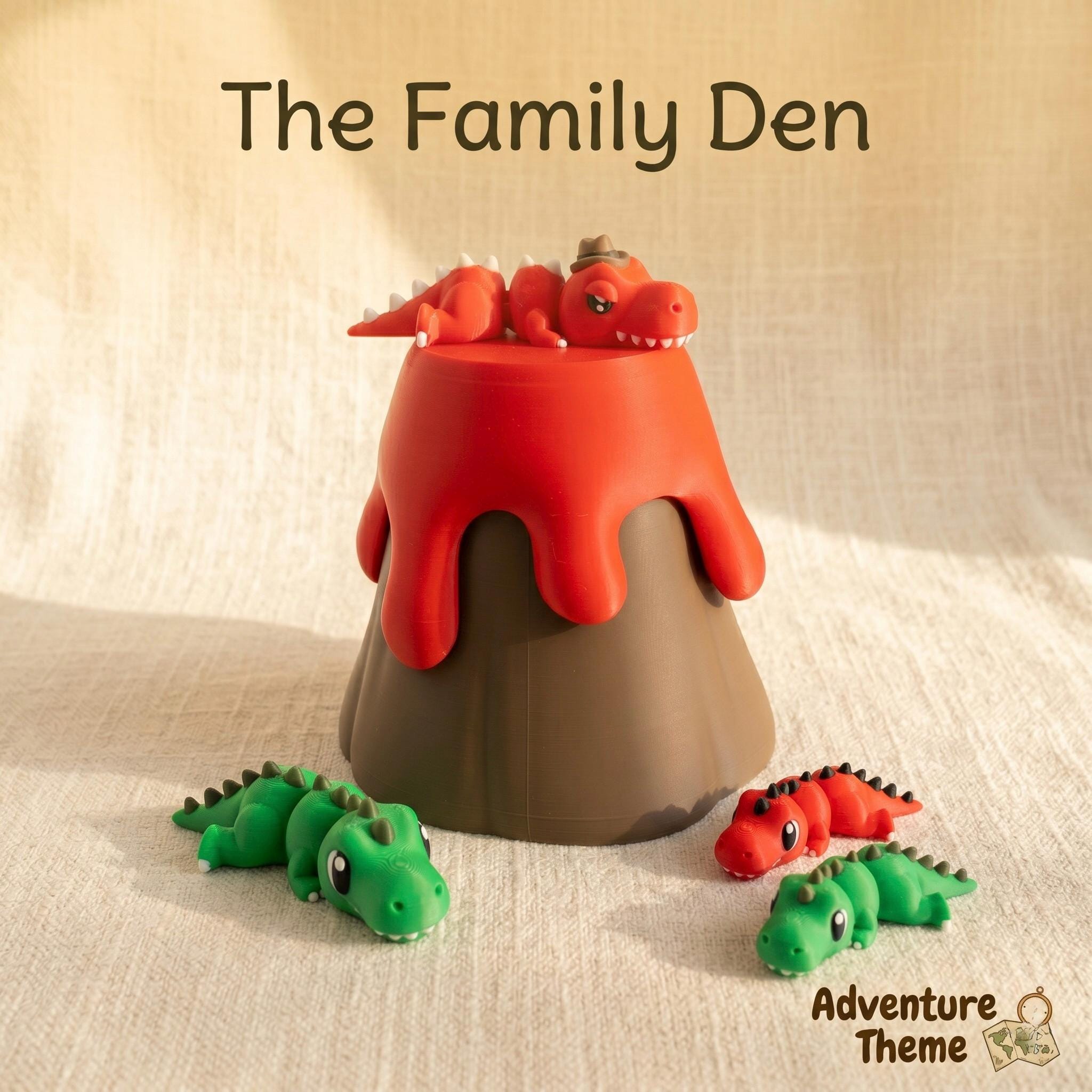 Volcano Dino Den Playset – 3D Printed Articulated Dinosaurs with Storage