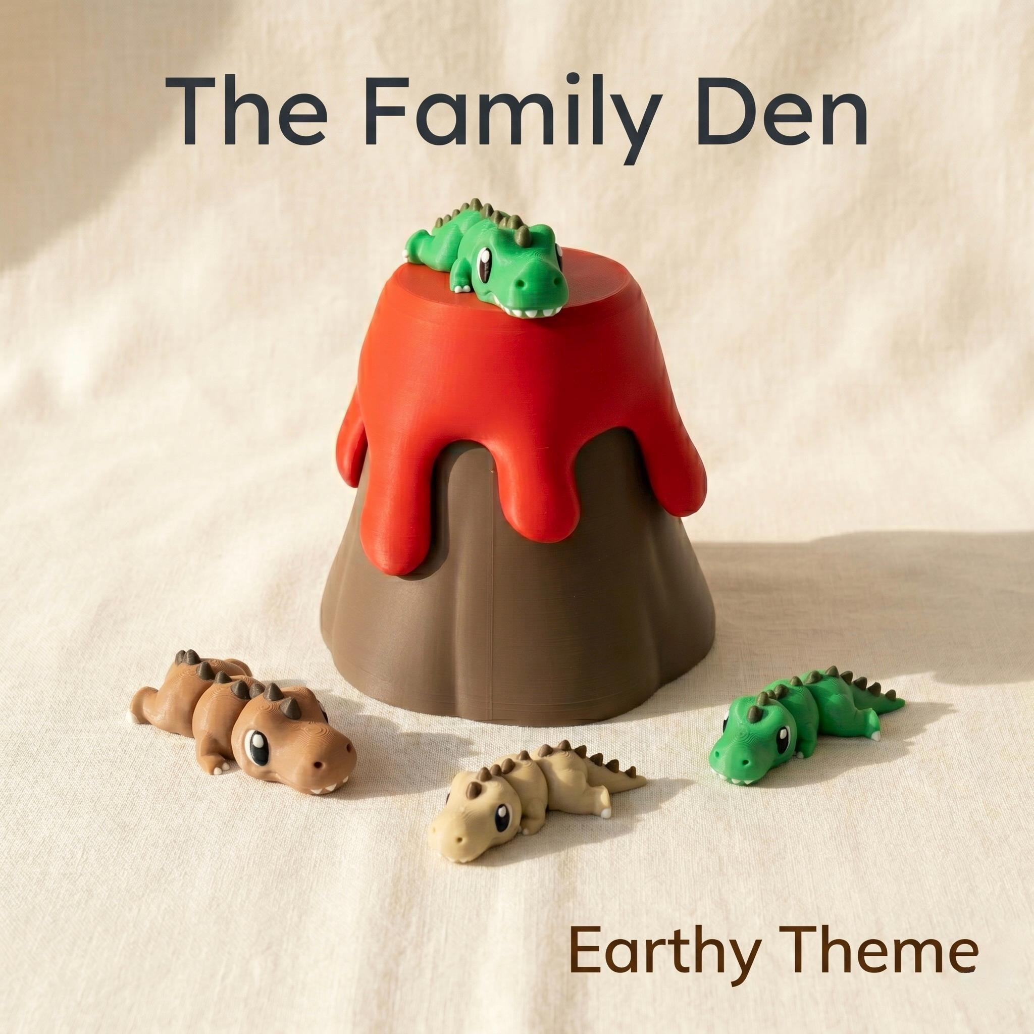 Volcano Dino Den Playset – 3D Printed Articulated Dinosaurs with Storage