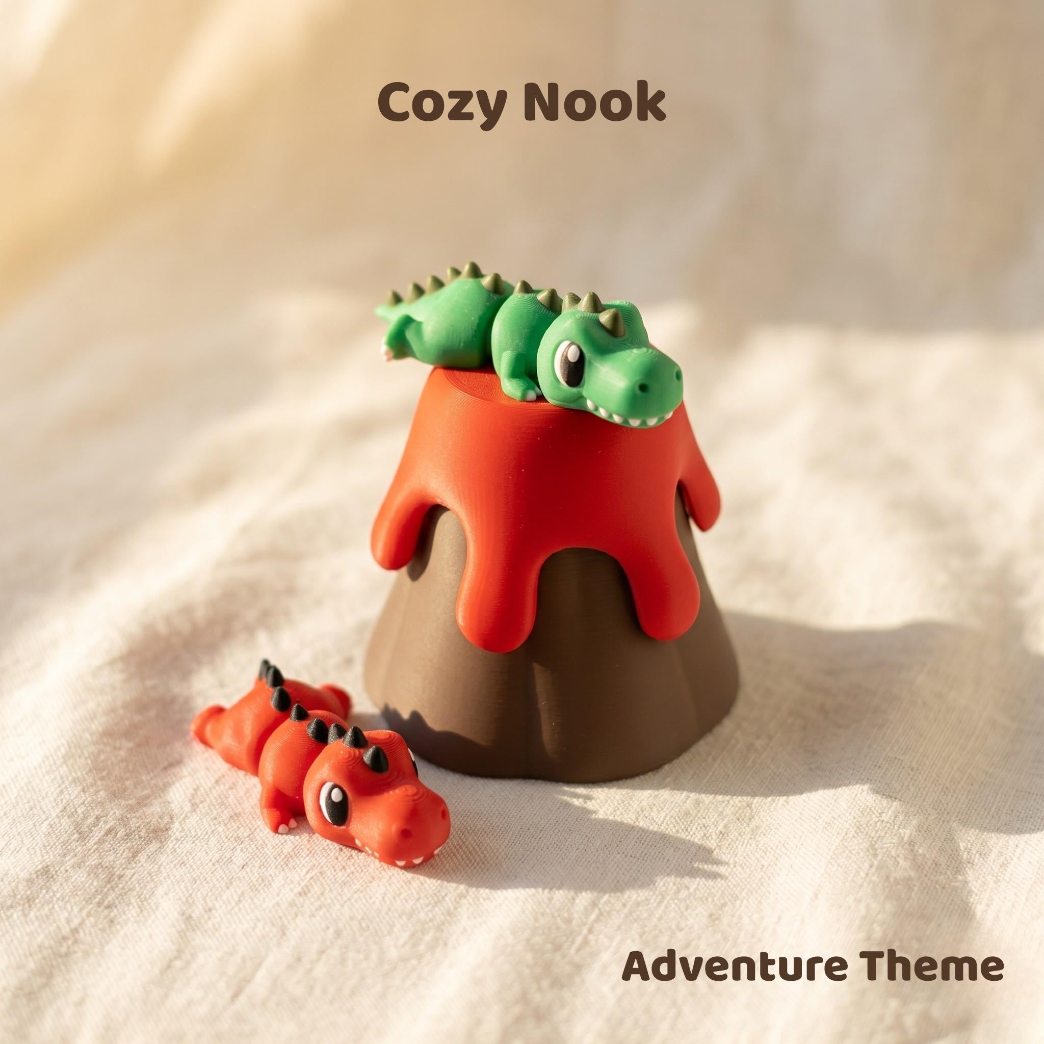 Volcano Dino Den Playset – 3D Printed Articulated Dinosaurs with Storage