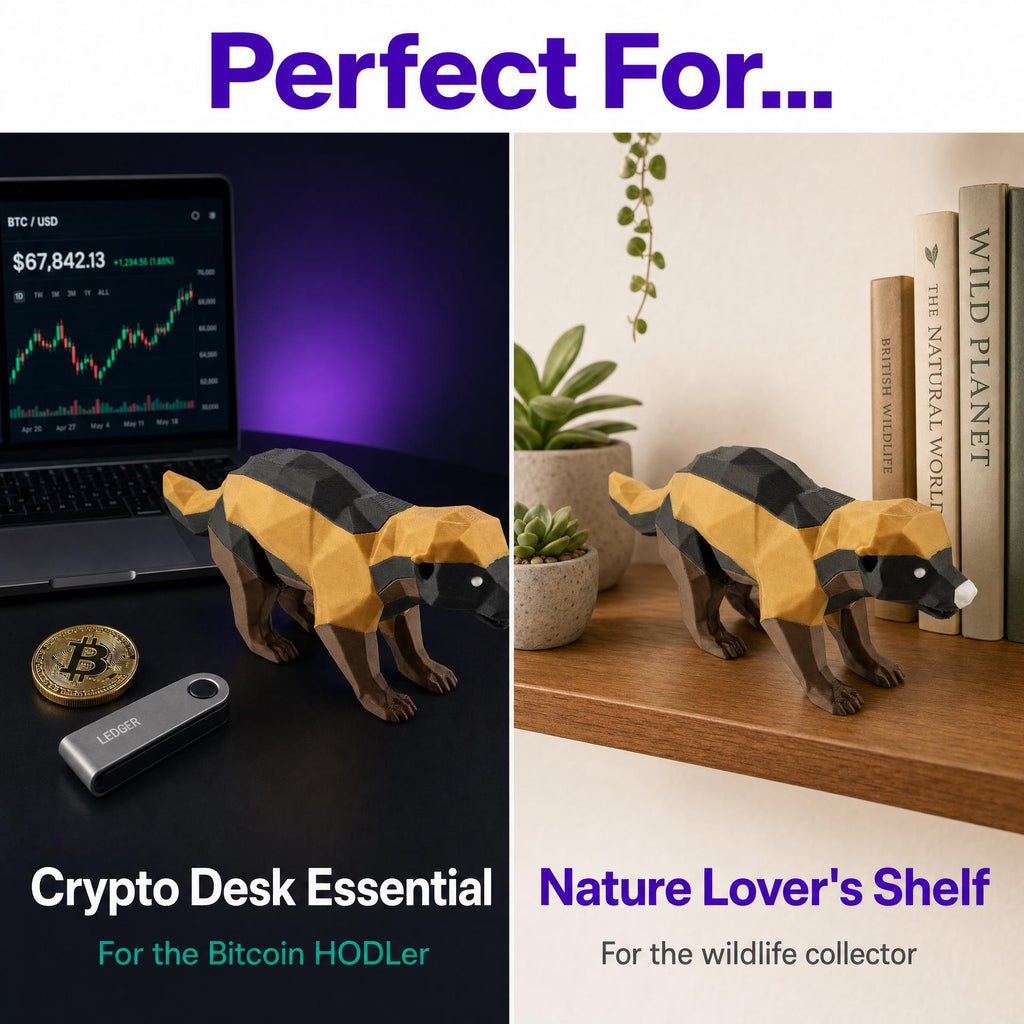 Honey Badger Figurine – Low-Poly 3D Printed Bitcoin HODL Desk Statue