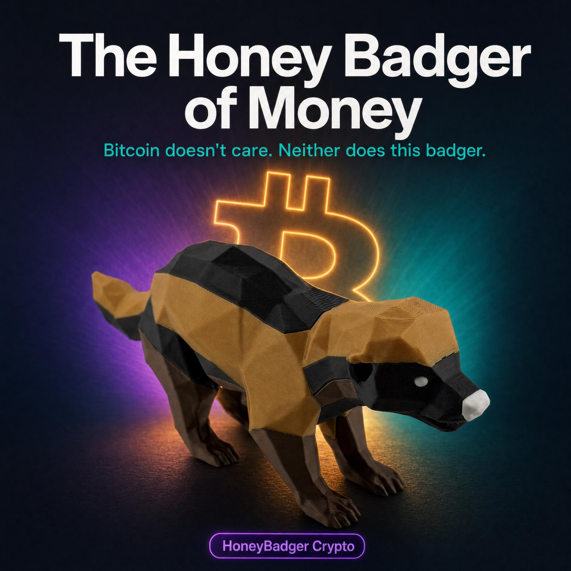 Honey Badger Figurine – Low-Poly 3D Printed Bitcoin HODL Desk Statue