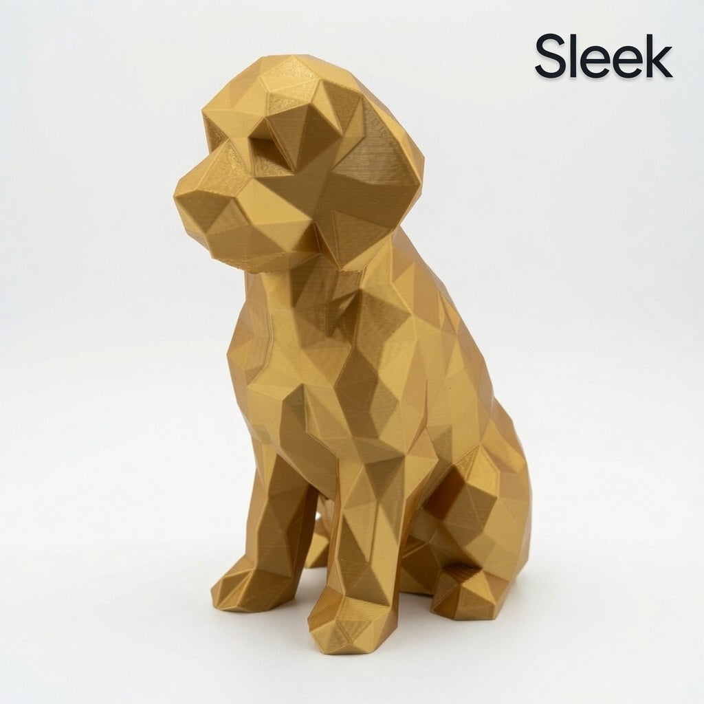 Low Poly Goldendoodle Sculpture – Geometric 3D Printed Dog Statue (Gold, Antique Gold & Bronze)