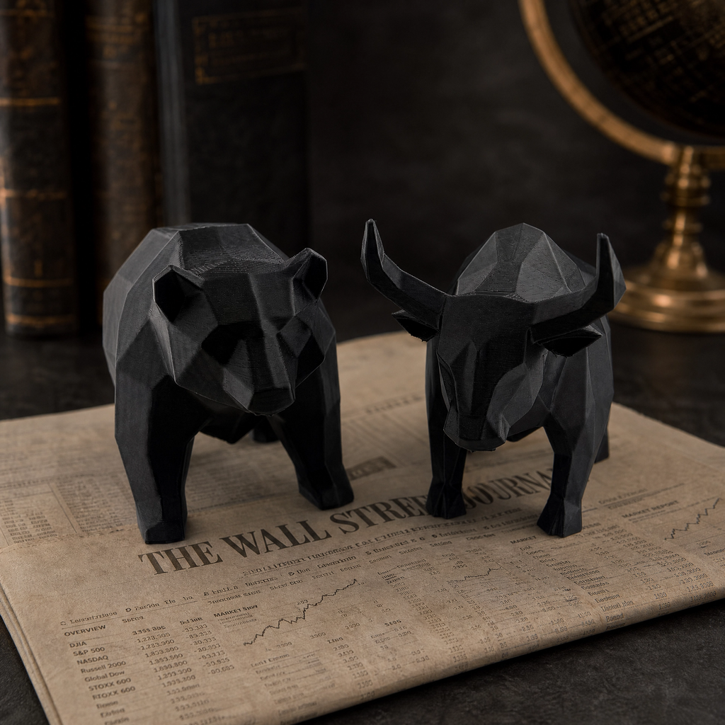 Bull & Bear Desk Sculpture Set | Geometric Crypto Trader Decor | Wall Street