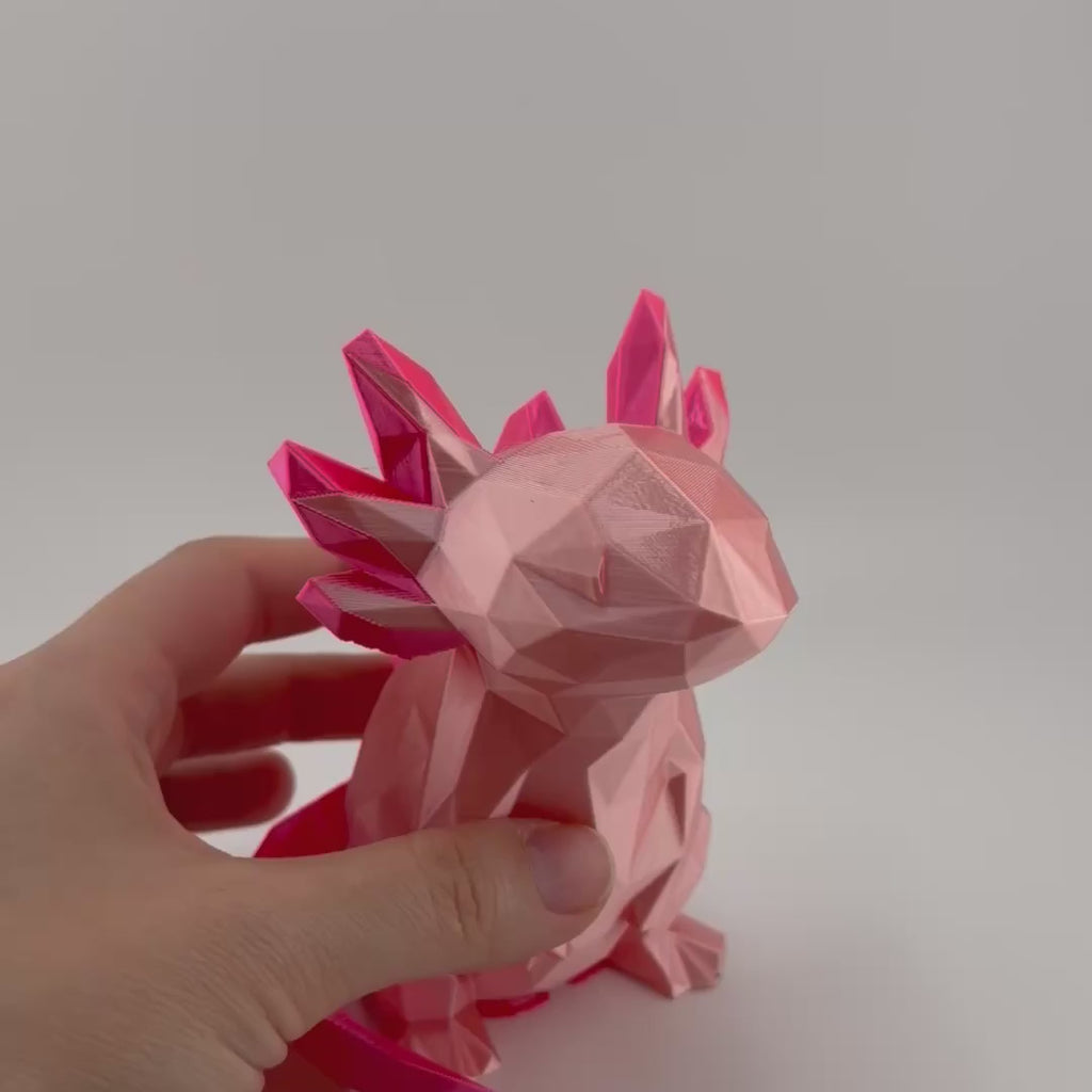 Low Poly Axolotl Figurine – Geometric 3D Printed Silk Pink Sculpture