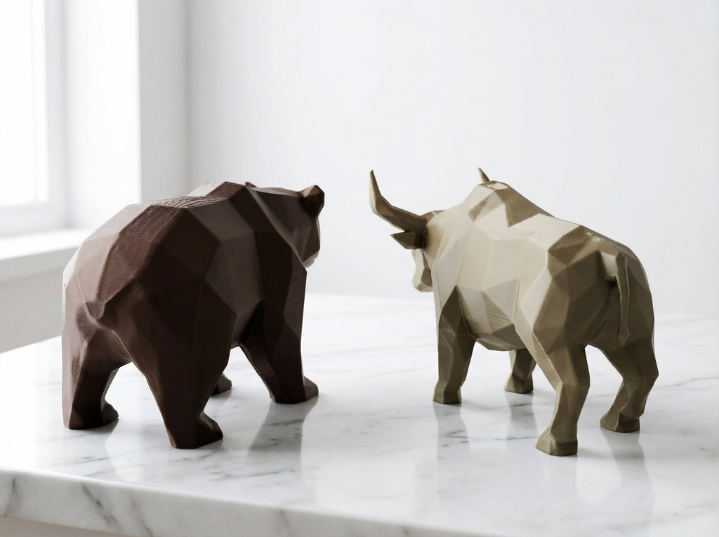 Bull & Bear Desk Sculpture Set | Geometric Crypto Trader Decor | Wall Street