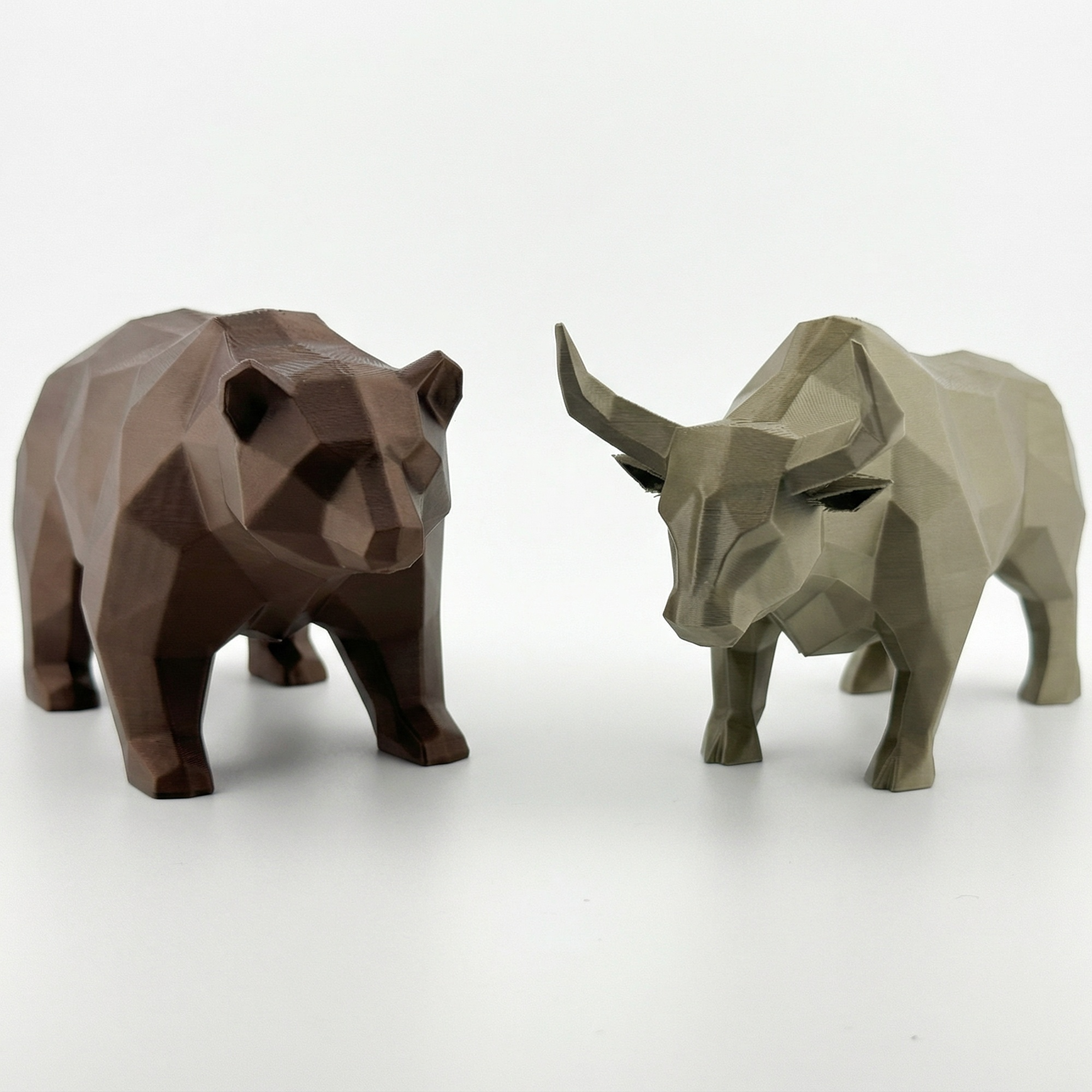 Bull & Bear Desk Sculpture Set | Geometric Crypto Trader Decor | Wall Street